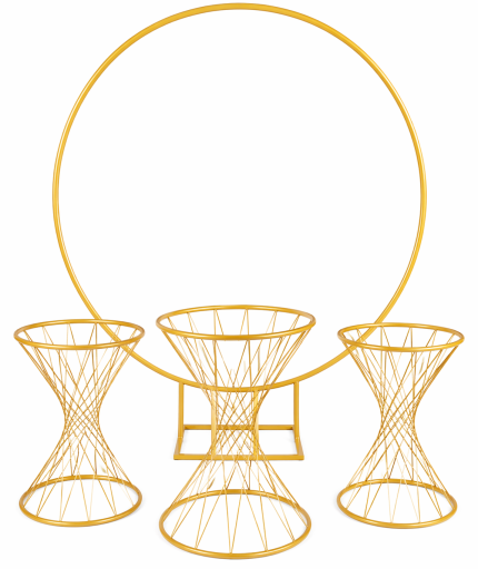 Telli Masa Seti (3 Adet Telli Sütun + Çember Tag + Pleksi Üst Tablalı) Gold Metal Organizasyon Seti