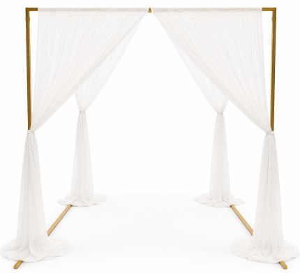 Üçlü Kare Metal Gelin Yolu + Beyaz Tül Perde Seti Gold – Düğün, Nişan ve Organizasyon Giriş Yolu Dekoru