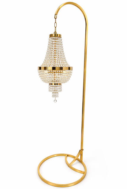 Kristal Taşlı Avize Seti (Ayak + Demir + Avize) – Gold Metal Ayaklı Sarkıt Avize Dekorasyon Ürünü