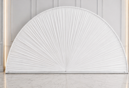 Yelpaze Tag Demiri + Perdesi – Beyaz Fon Arka Plan Dekoru, Düğün & Nişan Organizasyon Backdrop