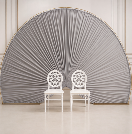 Gri Yelpaze Tag Demiri + Perdesi – Modern Backdrop Fon, Düğün Nişan Organizasyon Arka Plan Dekoru