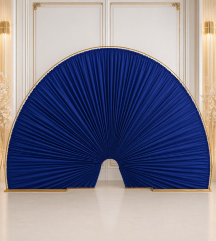 Lacivert Yelpaze Tag Demiri + Perdesi – Şık Backdrop Fon, Düğün Nişan Organizasyon Arka Plan Dekoru