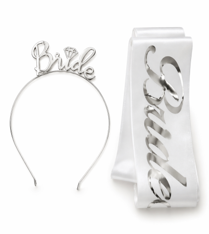 Gümüş Bride Taç & Kuşak Seti – Bekarlığa Veda Gelin Aksesuarı