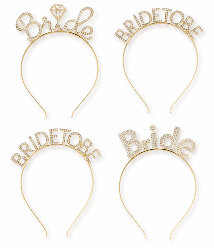 Gold Taşlı Bride & Bride To Be Taç Seti – Bekarlığa Veda Aksesuarı (4’lü Set)