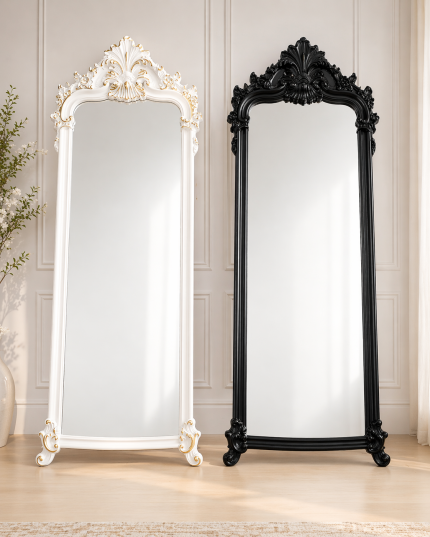 Boy Aynası 165x50 cm – Dekoratif Klasik Çerçeveli Tam Boy Ayna (Beyaz & Siyah Seçenekli)