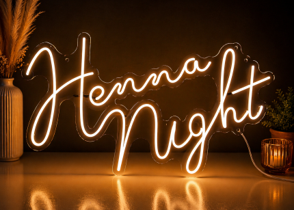 Henna Night Neon Yazı Led Pano 45x75 cm – 3 mm Pleksi Işıklı Kına Gecesi Neon Tabela