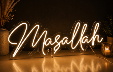 Maşallah Neon Yazı Led Tabela 45x75 cm – 3 mm Pleksi Işıklı Dekoratif Duvar Yazısı