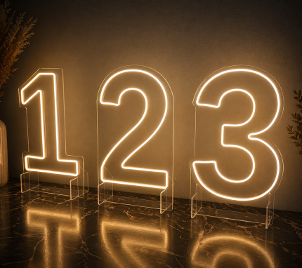LED Neon Rakam 1-2-3 Dekor Işıklı Tabela 70x40 cm – 3 mm Pleksi Doğum Günü & Organizasyon Dekoru