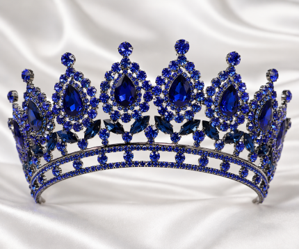 Mavi Taşlı Gelin Tacı – Kristal Taşlı Şık Düğün & Kına Saç Aksesuarı