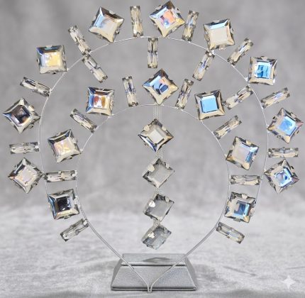 Şeffaf Kristal Taşlı Gelin Tacı – Gümüş Ton Modern Tasarım Düğün ve Kına Saç Aksesuarı