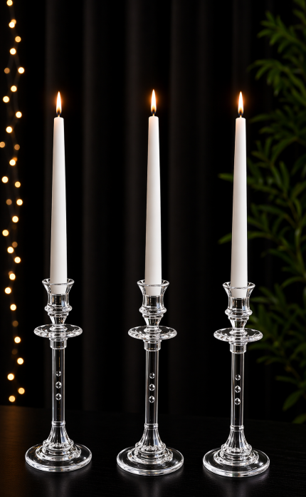 3’lü Şeffaf Mumluk Seti – Kristal Görünümlü Dekoratif Şamdan, Masa Süsü (Mumlar Dahil Değildir)
