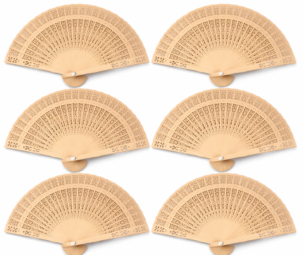 12’li Ahşap Oymalı El Yelpazesi Seti – Doğal Bambu Katlanır Yelpaze