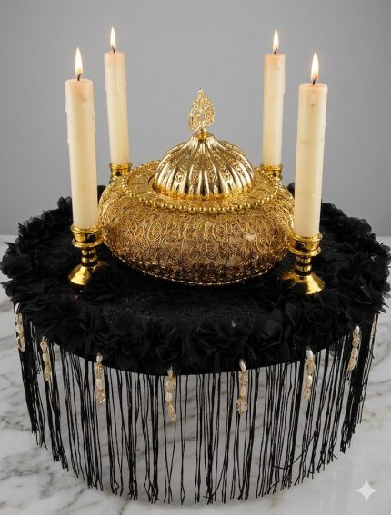Siyah Gold Şamdanlı Kına & Nişan Tepsisi – Lüks Osmanlı Konsept Set