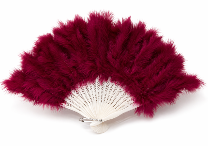 Bordo Tüylü El Yelpazesi – Oymalı Saplı Şık Davet & Dans Yelpazesi