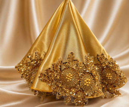 Altın Saten Taş İşlemeli Kına Örtüsü – Luxury Gold Collection