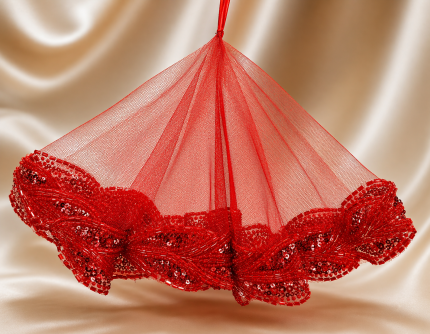 Kırmızı Tül Taş İşlemeli Kına Örtüsü – Romantic Veil Serisi