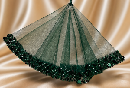 Zümrüt Yeşili Tül Taş İşlemeli Kına Örtüsü – Emerald Shine Serisi