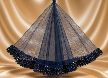 Lacivert Tül Boncuk İşlemeli Kına Örtüsü – Midnight Elegance Serisi