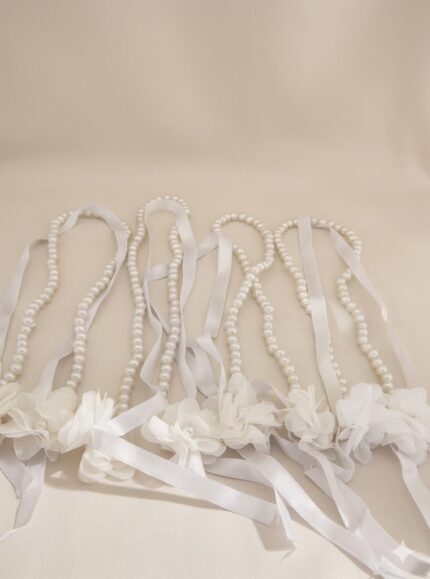 10’lu İncili Beyaz Kurdela Seti – Çiçekli Nikah & Düğün Yüzük Kurdelesi