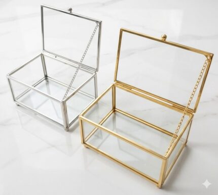 10x15 Cam Kutu Gold & Gümüş Çerçeveli – Kapaklı Dekoratif Takı ve Yüzük Kutusu