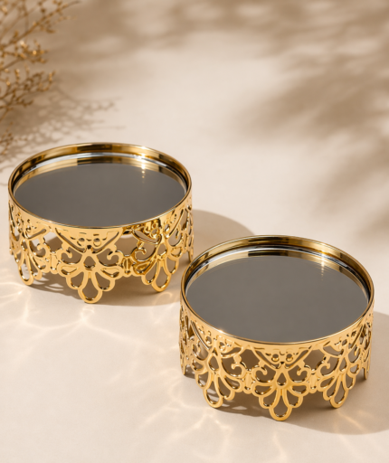7 cm Yuvarlak Aynalı Yüzük Yükseltici – Gold Dekoratif Yüzük Standı, Nişan & Söz Yüzük Sunumu