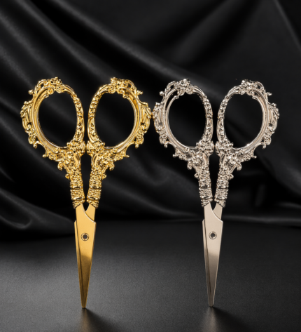 Desenli Makas – Gold ve Gümüş Renk Vintage Tasarım Şık Dekoratif Makas, Söz & Nişan Makası