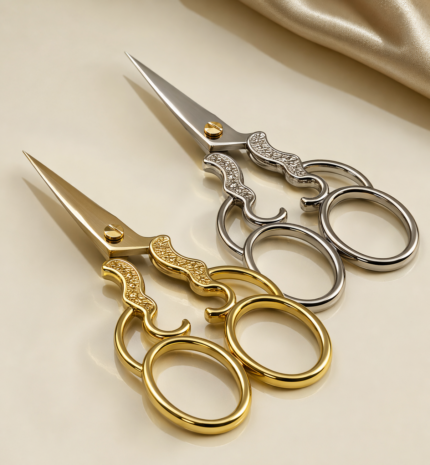 Kancalı Model Makas – Gold & Gümüş Desenli Dekoratif Makas, Söz Nişan Kurdele Makası