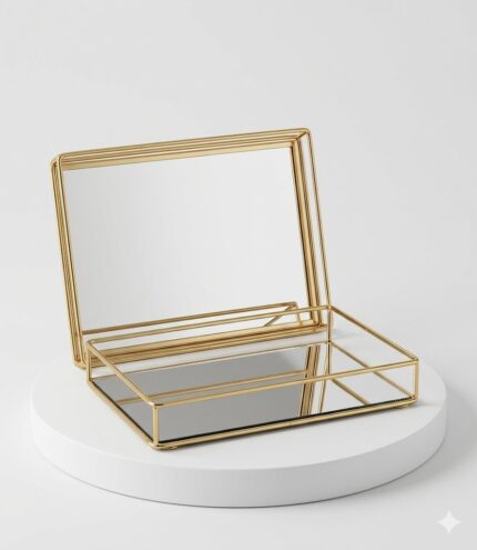 Metal Kare Aynalı Tepsi Gold – Dekoratif Sunumluk & Şık İkram Tepsisi