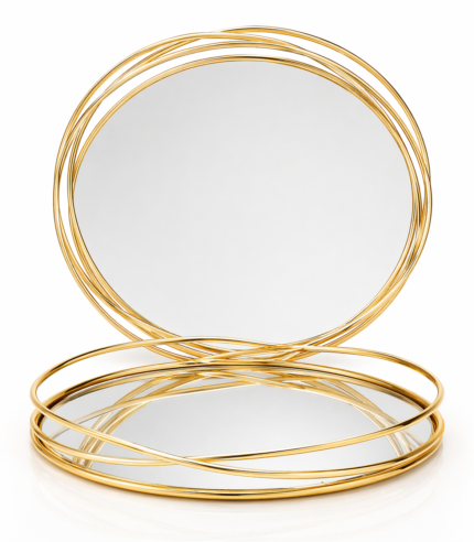 Alyans Tepsisi Gold – Modern Aynalı Yüzük Tepsisi | Nişan & Söz Töreni Sunumluk