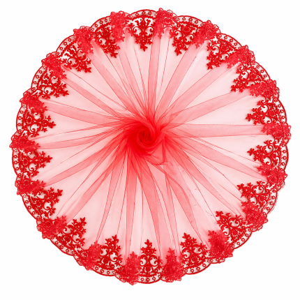 Kırmızı Dantel İşlemeli Yuvarlak Kına Duvağı – Gösterişli Gelin Örtüsü