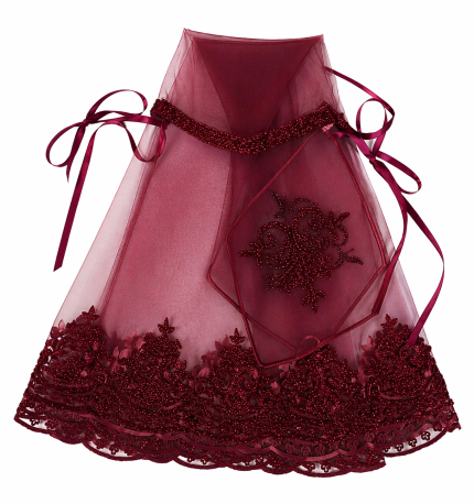 Bordo Taş İşlemeli Tül Gelin Kemeri ve Omuz Şalı Seti – Zarif Kına Aksesuarı