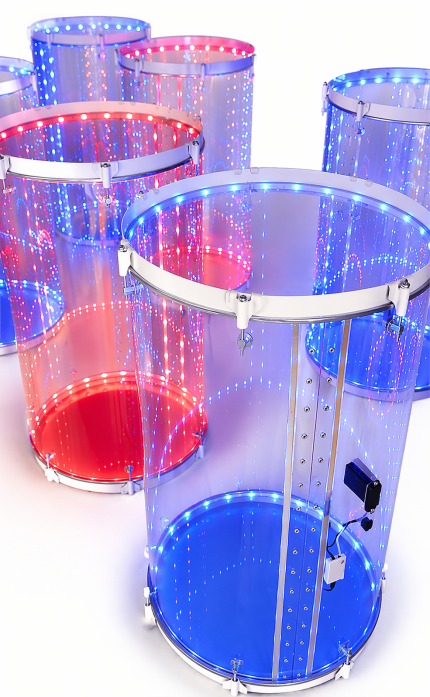 LED Işıklı Davul Seti – Şeffaf Fiber Optik Işıklı Gösteri Davulu & Organizasyon Aksesuarı