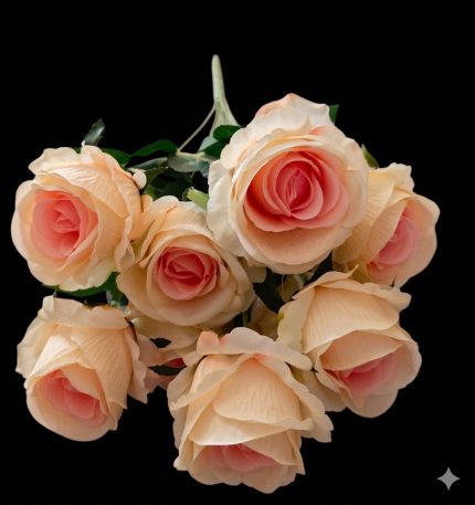 9'lu Şampanya Pembe Yapay Gül Demeti – Dekoratif Gül Buketi, Romantik ve Şık Tasarım