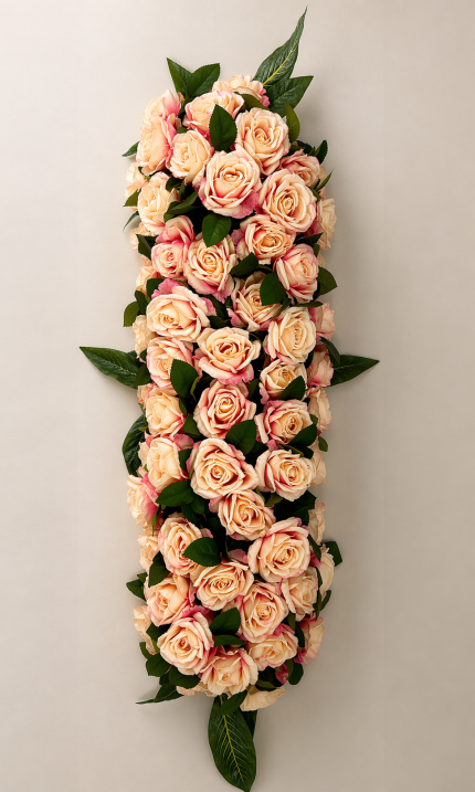 Şampanya Pembe Yapay Gül Duvar Süsü 1 Metre – Dekoratif Çiçek Paneli, Organizasyon ve Arka Fon Süsü