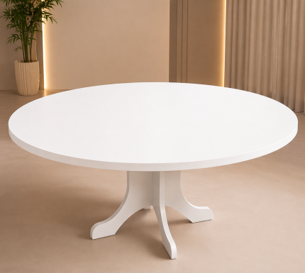 Yuvarlak Ahşap Masa – Beyaz Modern Organizasyon Sehpası & Dekor Masa