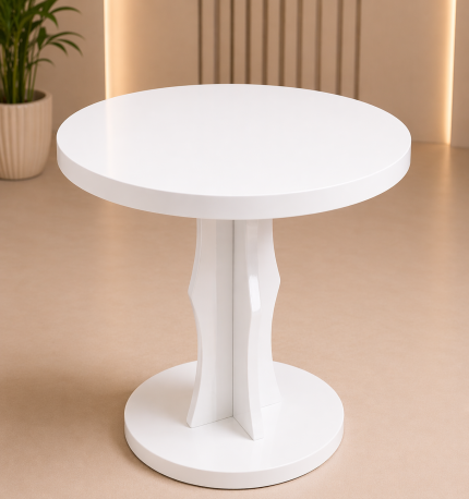 Modern Yuvarlak Sehpa – Beyaz Ahşap Orta Sehpa | Nişan & Organizasyon Dekor Masası