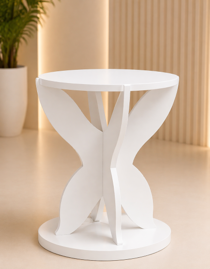 Demonte Ahşap Sehpa – Modern Yuvarlak Beyaz Sehpa | Kolay Kurulum Dekoratif Masa