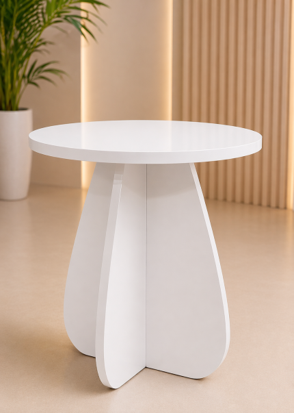 Demonte Ahşap Sehpa (3 Parçaya Ayrılabilir) – Modern Yuvarlak Beyaz Sehpa | Kolay Kurulum Dekoratif Masa