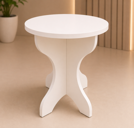 Demonte Yuvarlak Ahşap Sehpa – Modern Beyaz Orta Sehpa | Dekoratif ve Kolay Kurulum Masa