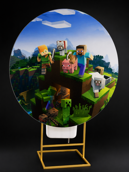 Minecraft Temalı Yuvarlak Fon Paneli – Oyun Konseptli Dekoratif Arka Plan Standı