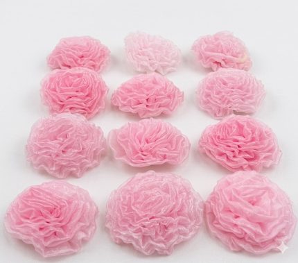 Pembe Tül Çiçek Aksesuar – Kına, Nişan & Baby Shower İçin Dekoratif Tül Gül (12’li Set)
