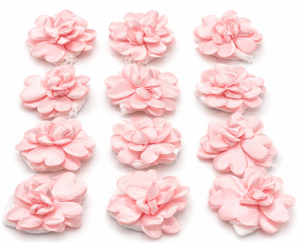 Pudra Pembe Saten Gül Aksesuar – Kına, Nişan & Baby Shower Dekoratif Çiçek (12’li Set)