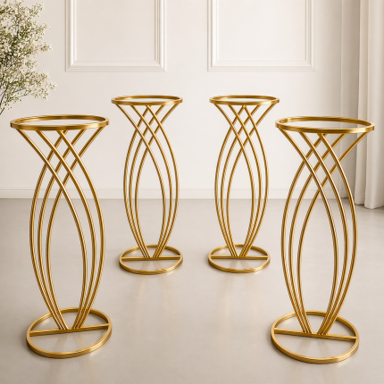 4’lü Metal Yürüyüş Yolu Standı – Gold Dekoratif Organizasyon Sütunu | Düğün ve Nişan Yolu Seti