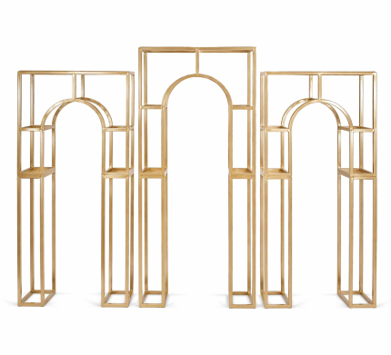 1 Takım Çift Demirli Üçlü Arkafon Standı – Gold Metal Kemerli Arka Plan Seti